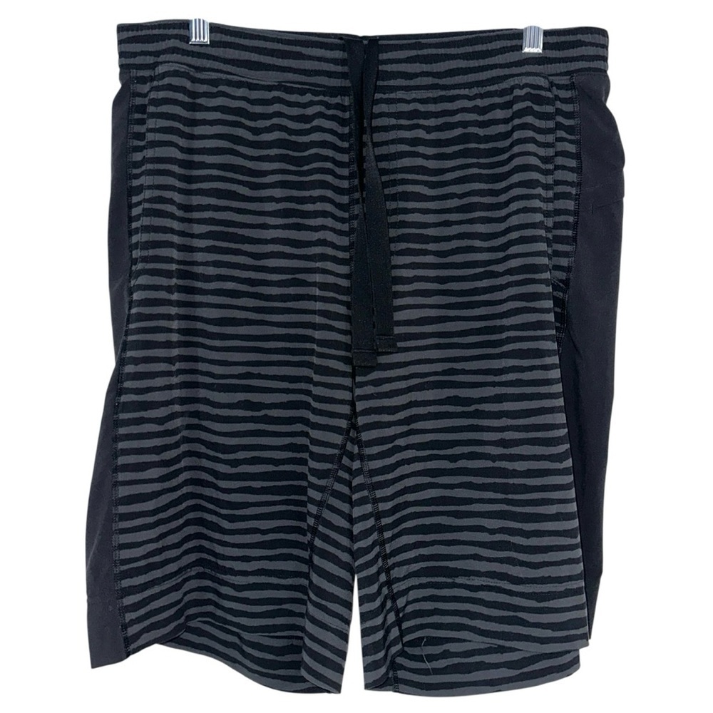 Lululemon T.H.E. Linerless Black and Gray Striped Shorts